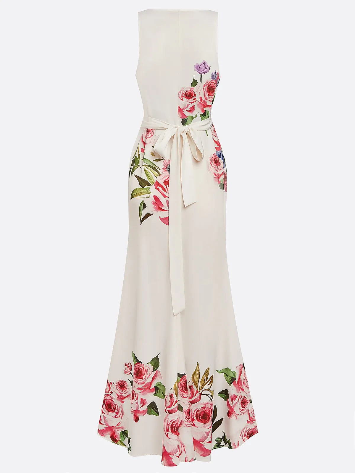 Rosa Wickelkleid mit floralem Kreuzmuster, V-Ausschnitt, ärmellos, Mermaid-Abendkleid