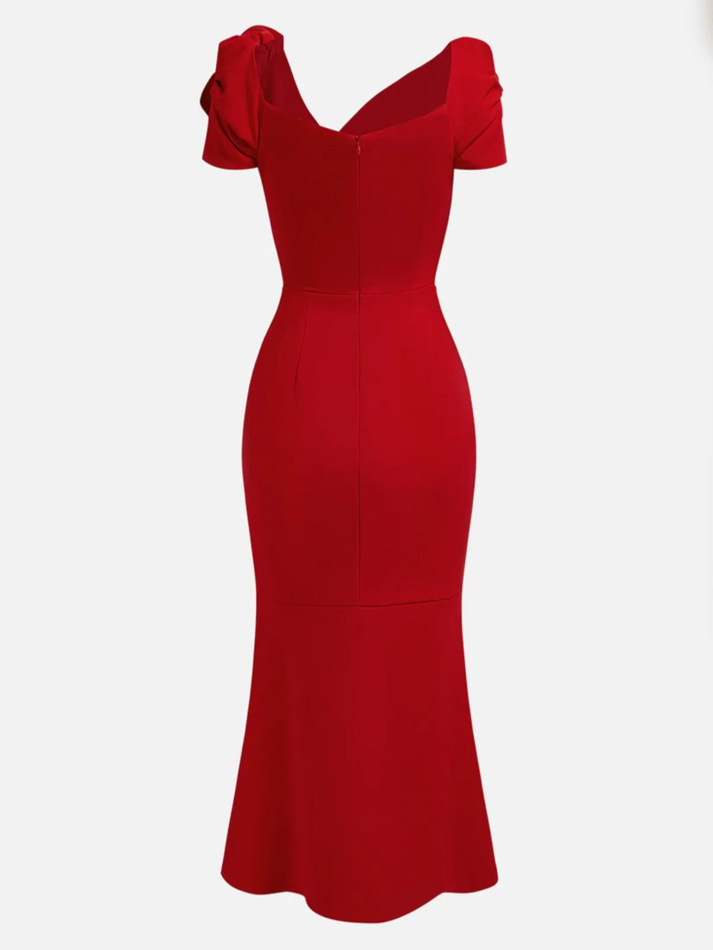 Rotes 3D-Blumen schulterfreies Meerjungfrau-Midikleid