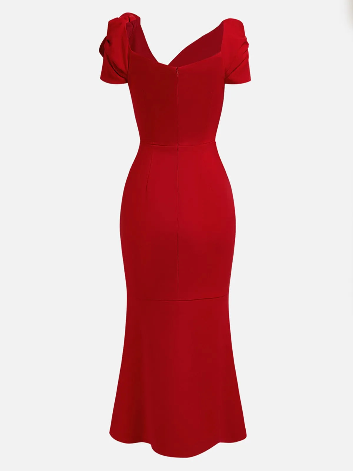 Rotes 3D-Blumen schulterfreies Meerjungfrau-Midikleid