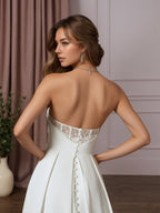 Weißes A-Linien Kleid mit Pailletten, Crepe-Rückseite und Satin, Hochzeitskleid