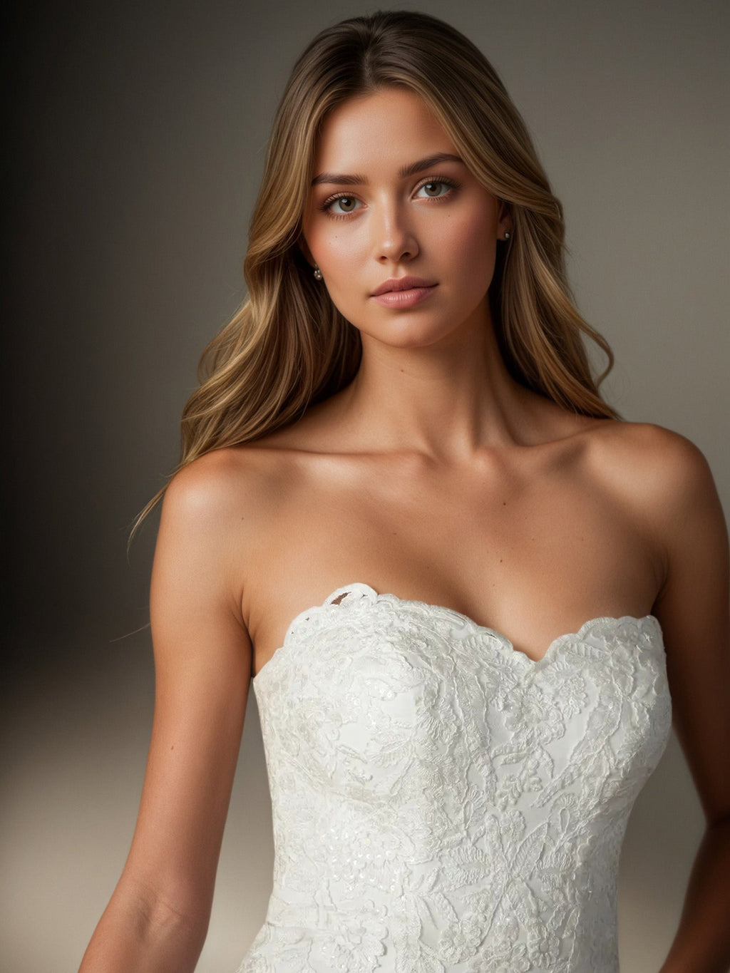 Weißes Meerjungfrauen-Hochzeitskleid aus Pailletten-Stretch-Crêpe