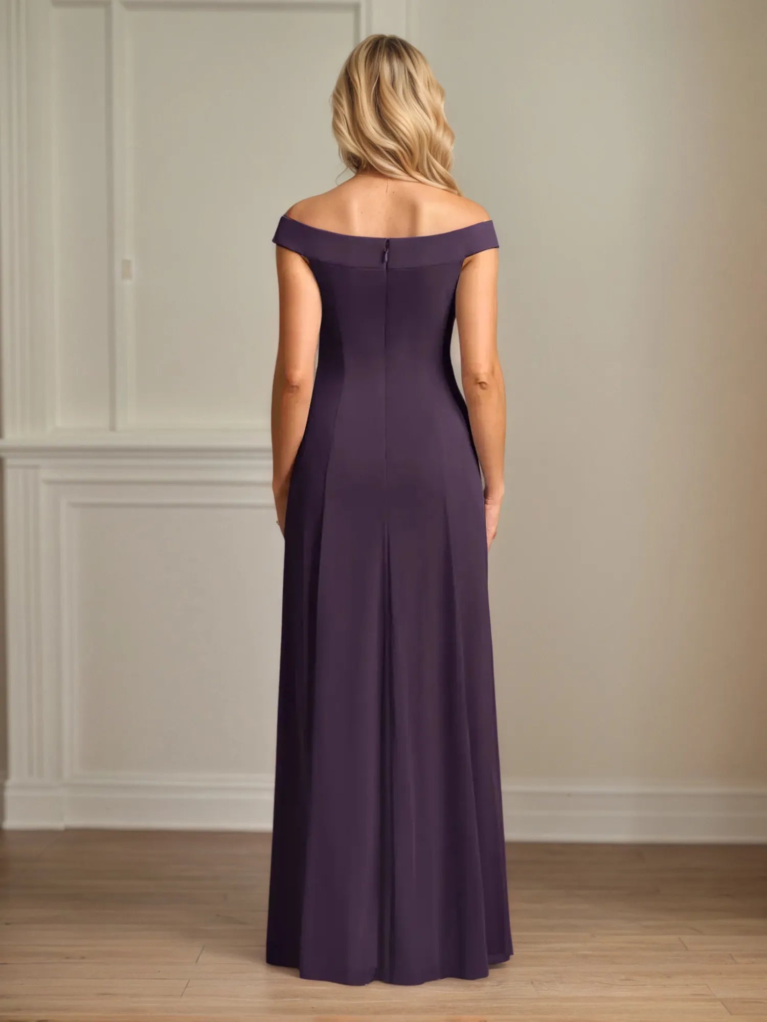 A-Linie schulterfreies ärmelloses Chiffon Kleid für die Brautmutter mit Plisseefalten
