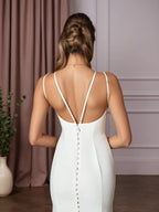 Weißes Meerjungfrauen-Kleid aus wandelbarem Crêpe mit Satinrücken