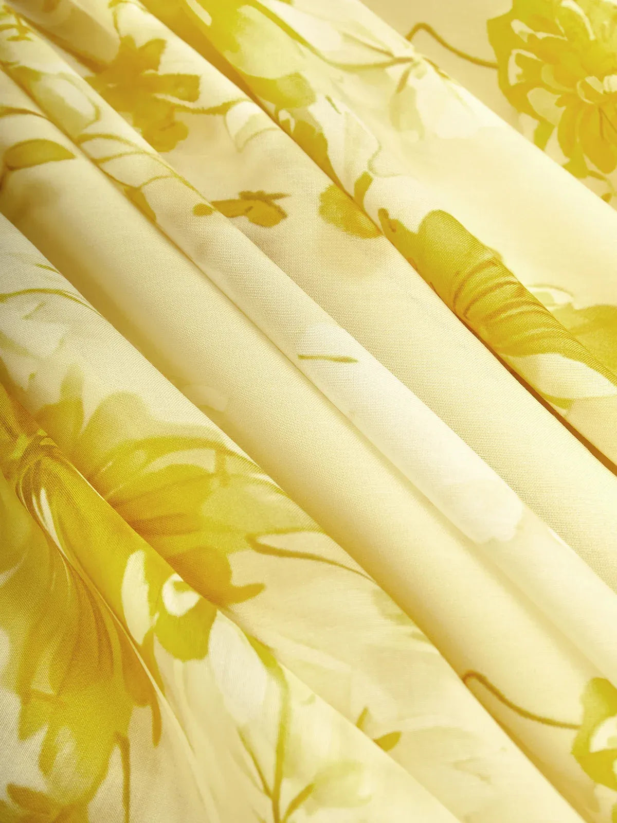 Robe midi jaune en chiffon à fleurs, col halter, sans manches, coupe A