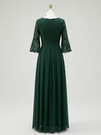 A-Linien Rundhals Knöchellanges Spitzenchiffon-Mutter-der-Braut-Kleid mit Schleife