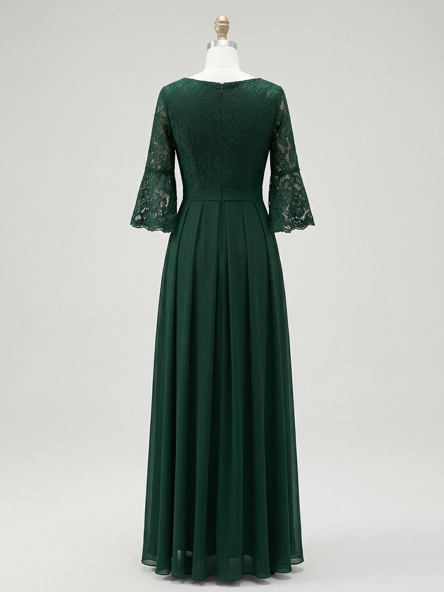 A-Linien Rundhals Knöchellanges Spitzenchiffon-Mutter-der-Braut-Kleid mit Schleife