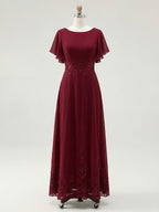 A-line Scoop Ankle-Length Lace Chiffon Mother of the Bride Dress With Sequins