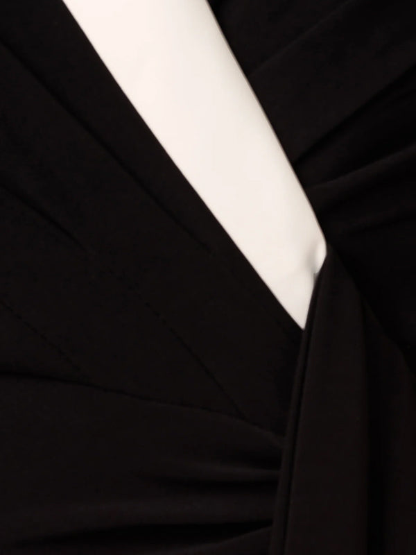 Abito da madre della sposa nero in chiffon con scollo profondo a V, lunghezza alla caviglia e spacco alto