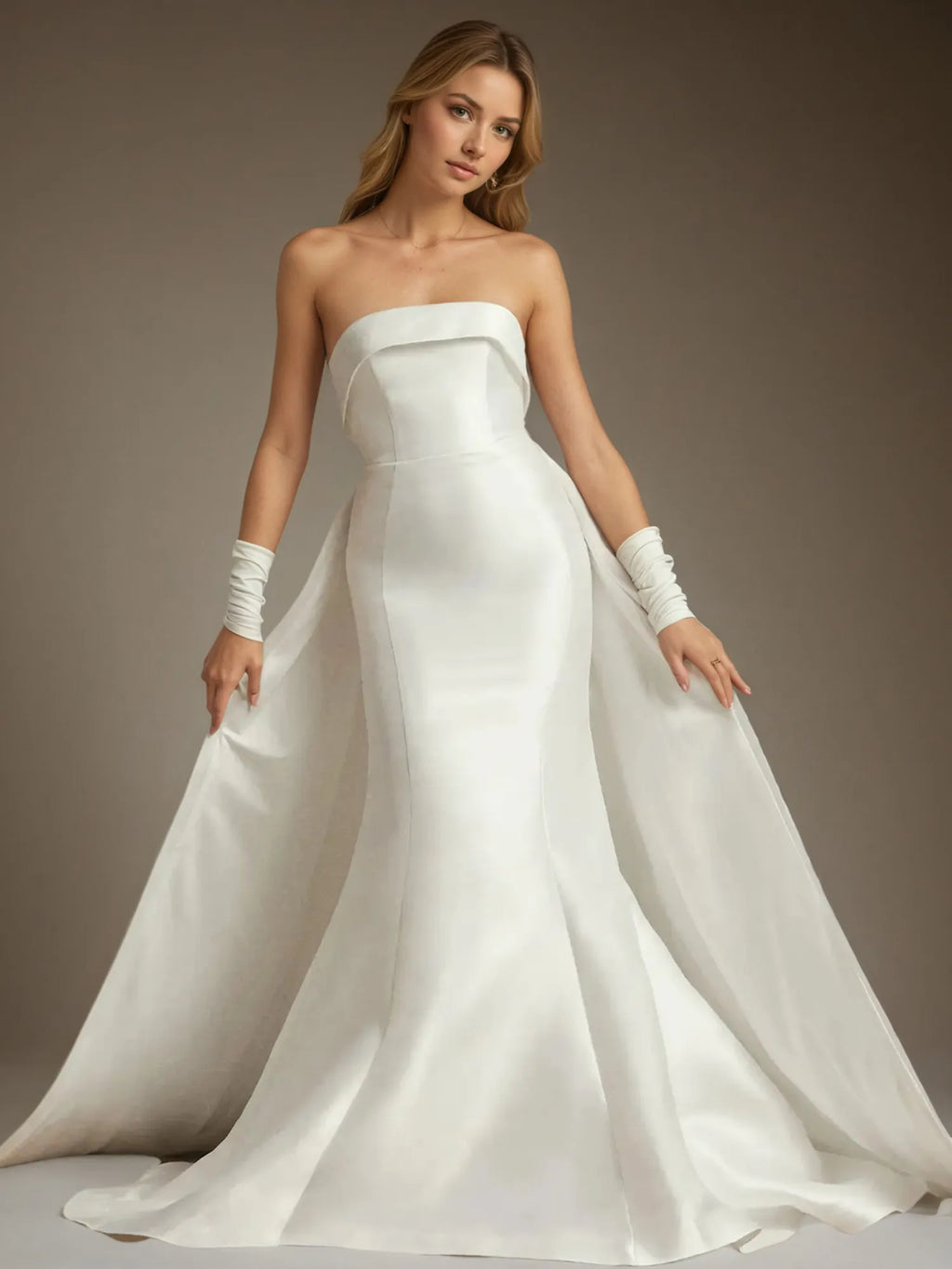 Vestido de novia blanco sirena sin tirantes con lazo