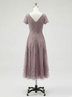 A-line Scoop Tea-Length Tulle Lace Mother of the Bride Dress