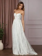 Abito da sposa bianco a linea A con scollo a cuore, senza maniche e pizzo