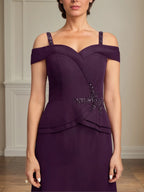 A Line Cold Shoulder Floor Length Chiffon Mother of the Bride Dress With Beading Sequins