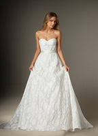 Abito da sposa bianco a linea A senza spalline in jacquard floreale burnout