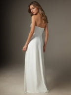 Weißes A-Linien trägerloses Chiffon Hochzeitskleid