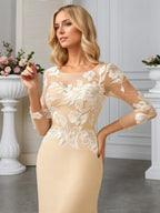 Sheath/Column Scoop Illusion Sweep Train Chiffon Evening Dress With Sequins