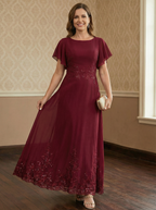 A-line Scoop Ankle-Length Lace Chiffon Mother of the Bride Dress With Sequins