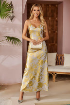 Abstract Pattern V-Neck Sleeveless Slip Maxi Dress Evening Gown