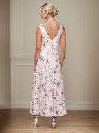 Robe de mère de la mariée ligne A en chiffon longueur thé, col en V devant et dos en V