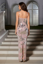 Sleeveless Maxi Dress with Geometric Mirror Embellishments