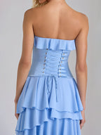 Sky Blue Chiffon A Line Off The Shoulder Sleeveless Floor Length Bridesmaid Dresses With Ruffles