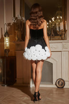 Strapless Velvet Corset Mini Dress with Rosette Skirt