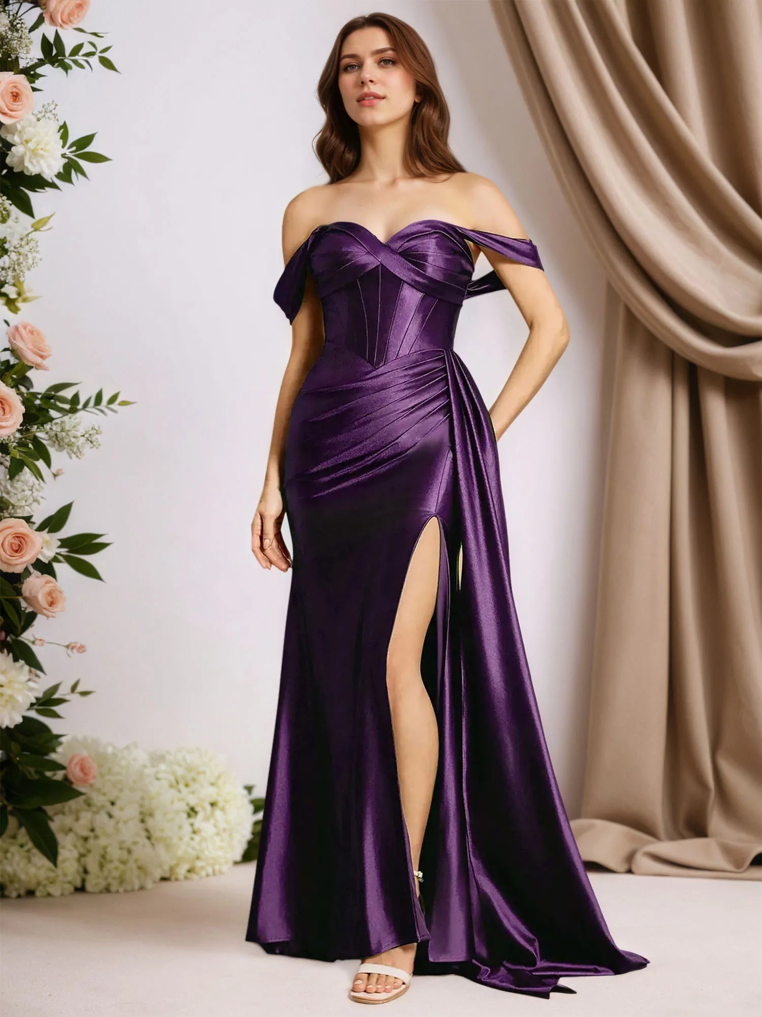 Trumpet-/Meerjungfrauen-Stil, schulterfreies, ärmelloses, bodenlanges Kleid