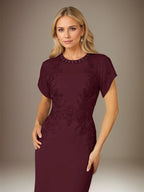 Cabernet Trumpet/Mermaid Stretch Crepe Scoop Neck Flutter Sleeve Floor Length Dress