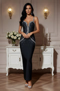 Elegant Crystal Embellished Spaghetti Strap Bodycon Gown