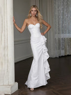 Evening dress white tube top mermaid skirt tail side ruffle trim long skirt