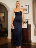 Marineblaues Etuikleid/Schlauch mit herzförmigem Ausschnitt, ärmelloses Satin Kleid für die Brautmutter