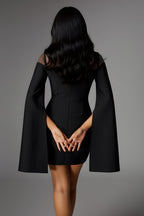 Elegant Mesh Detail Cape Sleeve Bodycon Mini Dress