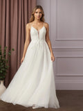 Abito bianco a linea A con scollo a V, paillettes e tulle senza maniche