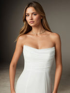 Weißes A-Linien trägerloses Chiffon Hochzeitskleid