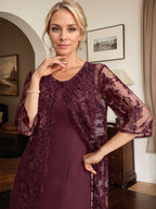 Cabernet A-Linien Rundhals Tee-Länge Spitzen-Chiffon Kleid für die Brautmutter
