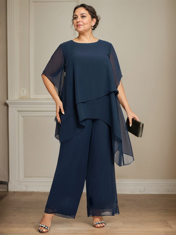 Mono/pantalón separado de gasa con escote redondo y largo hasta el tobillo para madre de la novia