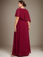 A-Linie Rundhals Bodenlanges Chiffon-Spitzenkleid für die Brautmutter mit Pailletten und Perlen