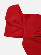 Rotes 3D-Blumen schulterfreies Meerjungfrau-Midikleid
