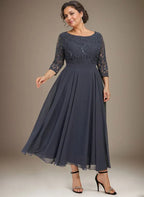 A-Linien Spitzen-Chiffon-Brautmutterkleid mit V-Ausschnitt, tea-length, mit Pailletten