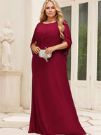 Vestido de madre de la novia trompeta/sirena de gasa con escote barco, largo hasta el suelo y plisado