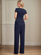 Conjunto de dos piezas mono/pantalón con escote en V, largo hasta el suelo, de gasa para madre de la novia