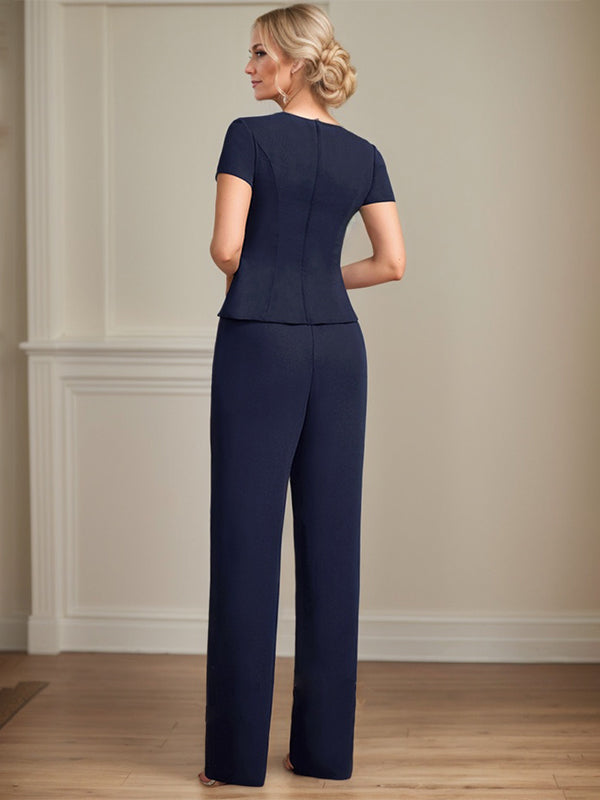 Conjunto de dos piezas mono/pantalón con escote en V, largo hasta el suelo, de gasa para madre de la novia