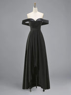Formal Dress A Line Satin Off The Shoulder Slit Maxi Dress
