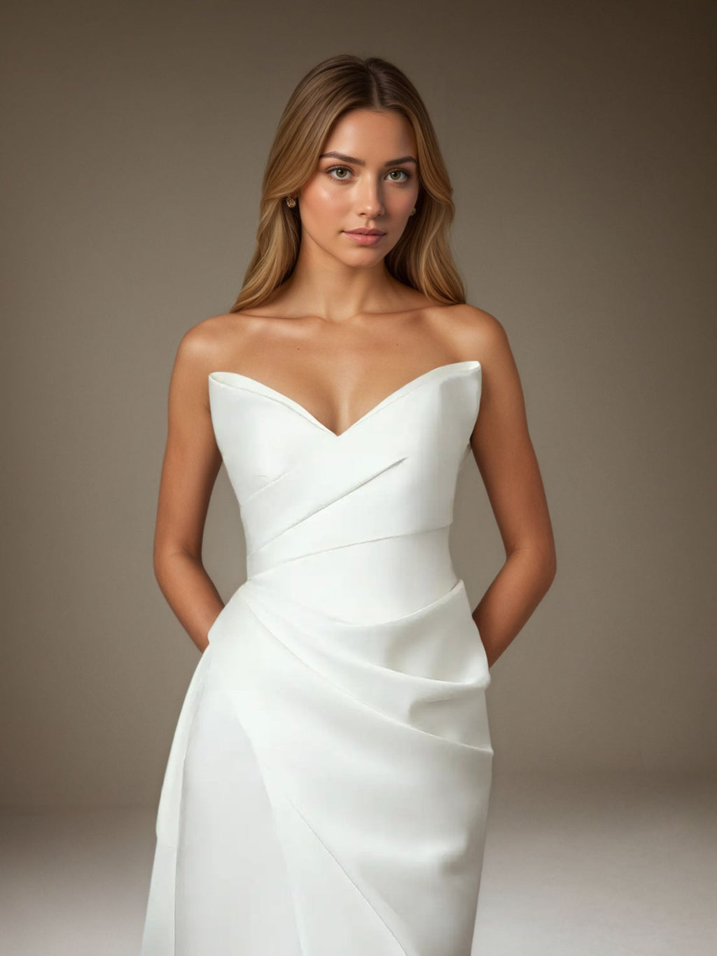 Abito da sposa sirena bianco senza spalline in raso doppio