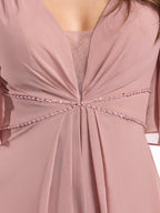Abito da damigella lungo fino a terra in chiffon, linea a trapezio e scollo a V