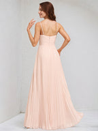 A-Line V-Neck Floor-Length Chiffon Bridesmaid Dress With Pleated