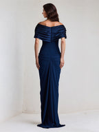 Königsblaues eng anliegendes/Schlauchkleid, schulterfrei, bodenlang, dehnbarer Kreppstoff