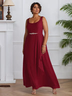 Abito da madre della sposa in chiffon con pizzo, linea A e scollo quadrato