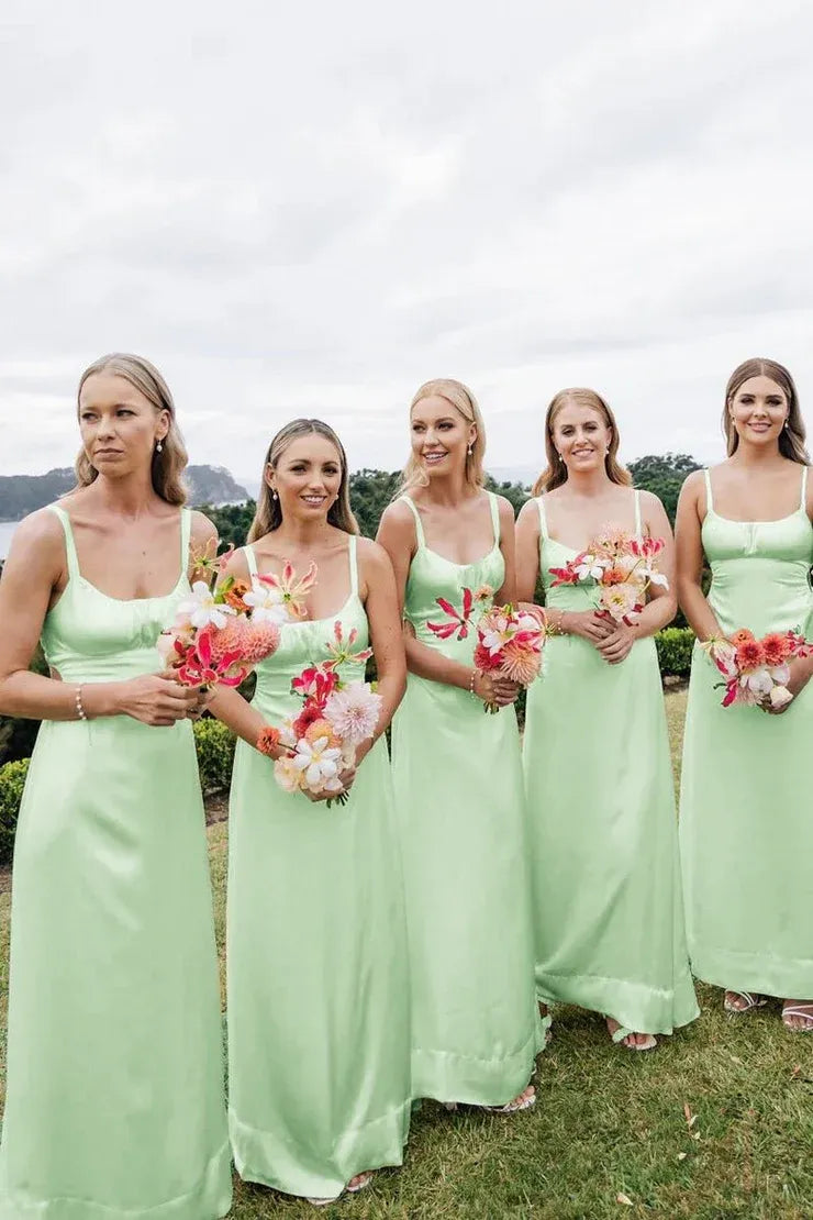 Sheath Spaghetti Straps Cutout Long Bridesmaid Dresses