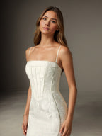 Vestido de novia blanco sirena sin tirantes de jacquard floral