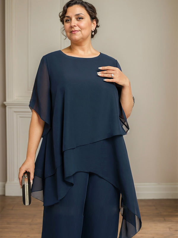 Mono/pantalón separado de gasa con escote redondo y largo hasta el tobillo para madre de la novia